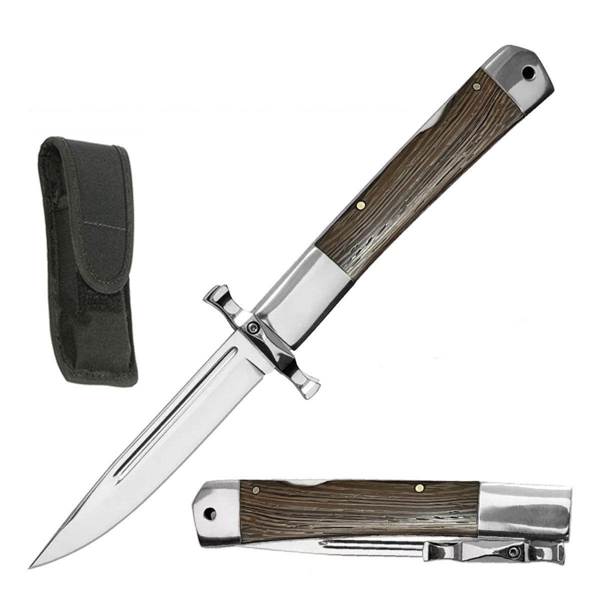 Lock Back Folding Pocket Knife with Hand Guard Brown Wood Handle