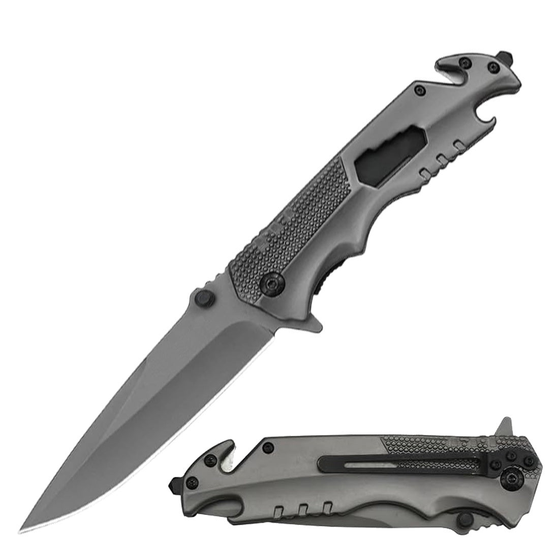 5-in-1 Multi-Tool Spring Assist Folding Pocket Camping Grey Knife