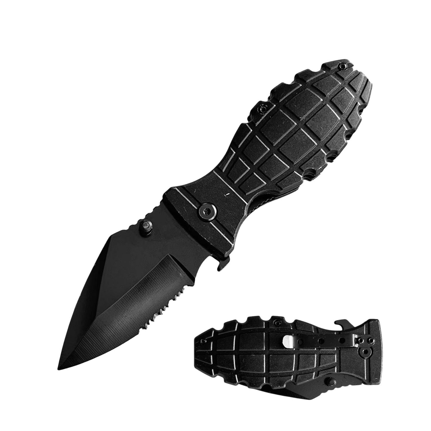 Black Grenade Aluminum Handle Tactical Spring Assist Open Pocket Knife