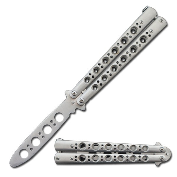 Silver Skeleton Stainless Steel Butterfly Trainer Knife