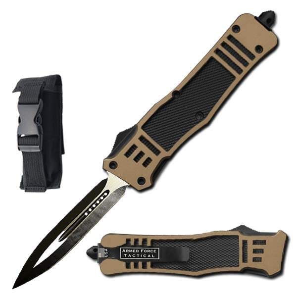 9" Tan Ghost OTF Tactical Automatic Out Of The Front Pocket Knife