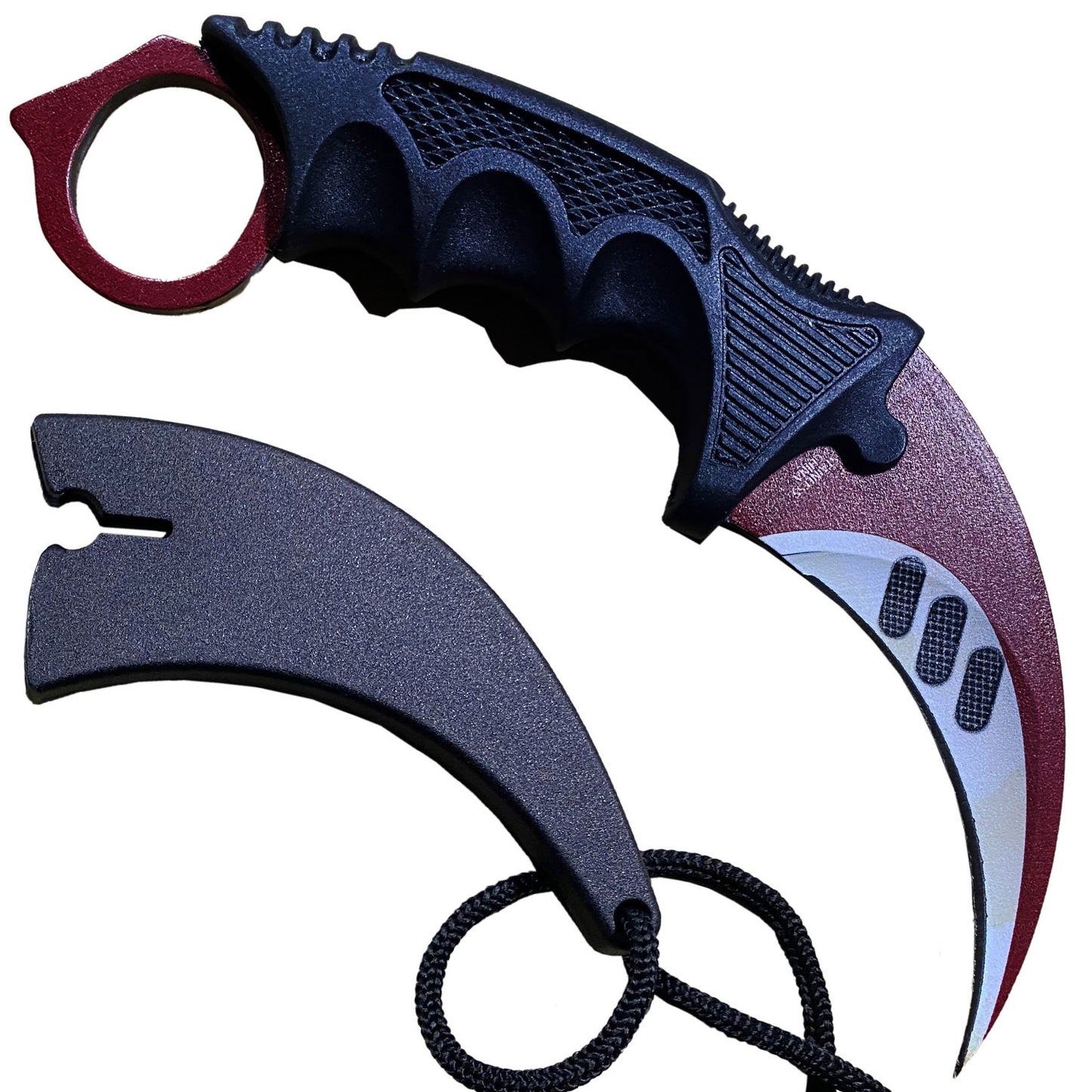 7.6" Red Autotronic Military Combat Tactical CSGO Karambit Neck Knife w Sheath