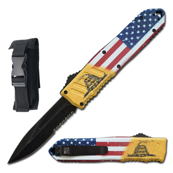 9" American Flag Dont Tread Me OTF Dual Action Automatic Knife
