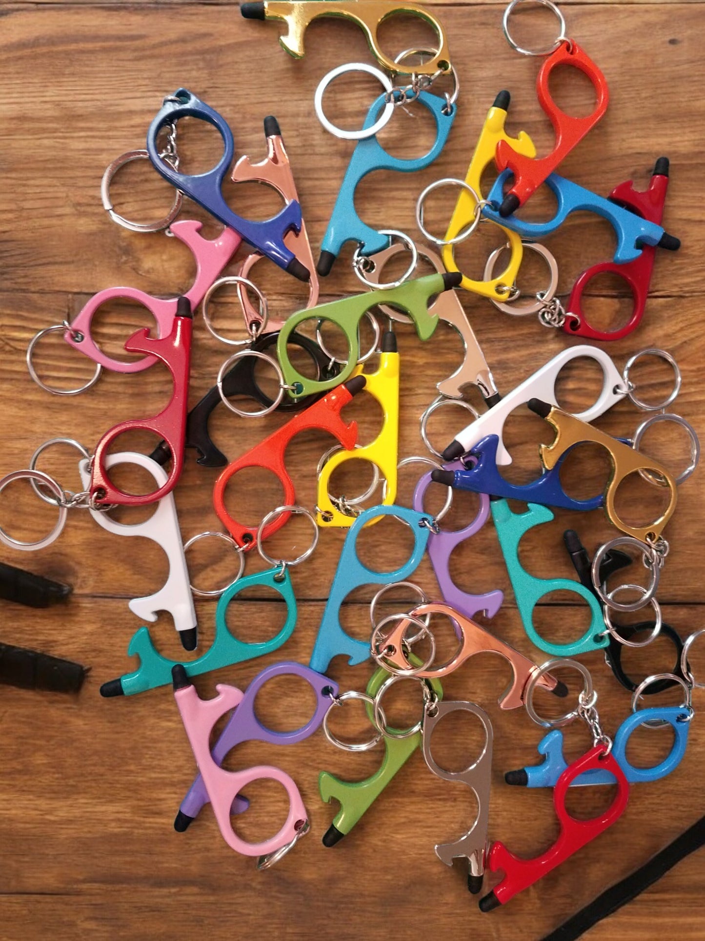 Multitool Keychain Door Opener with Touchscreen Stylus and Bottle Opener
