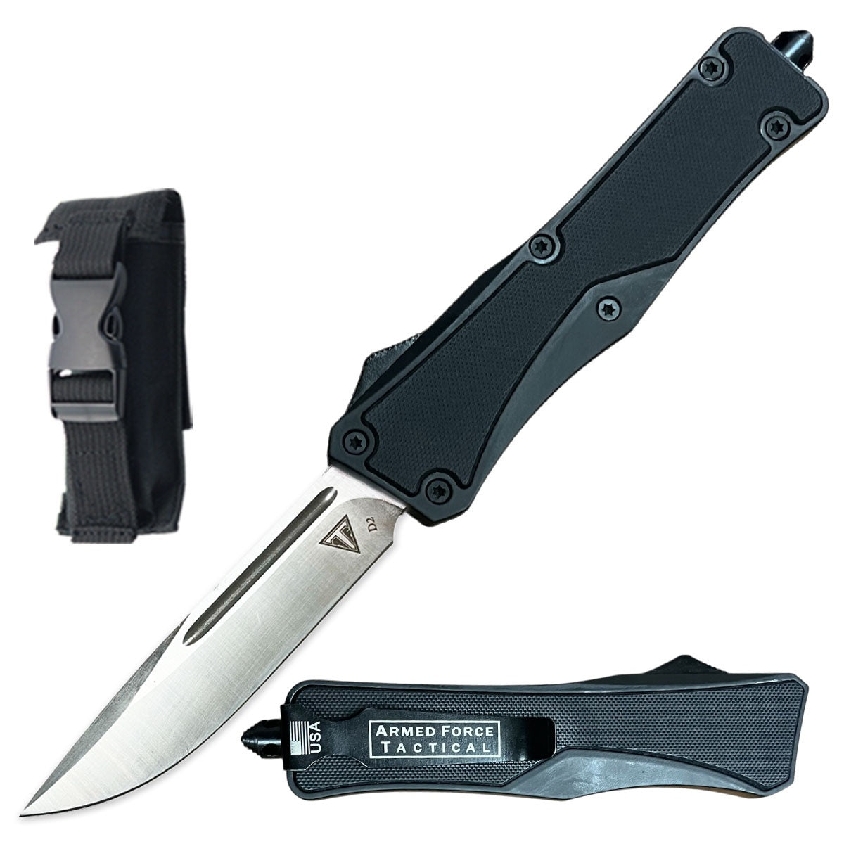 9.75" D2 Steel Black Automatic OTF Out the Front Knife G10 Handle