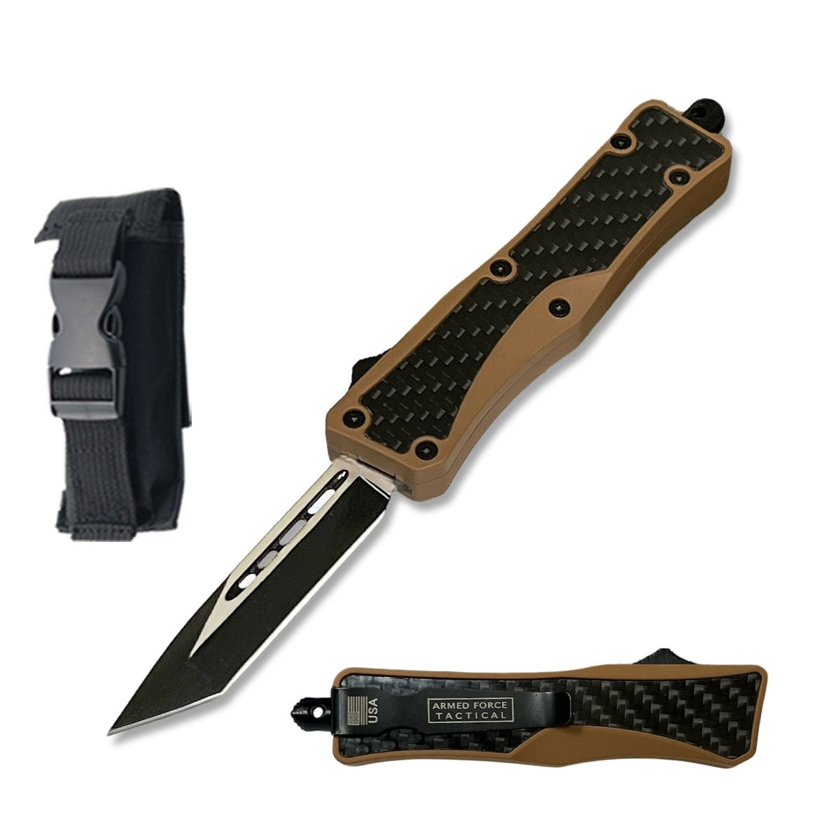 6.75" Desert Tan Carbon Fiber Automatic OTF Out the Front Knife