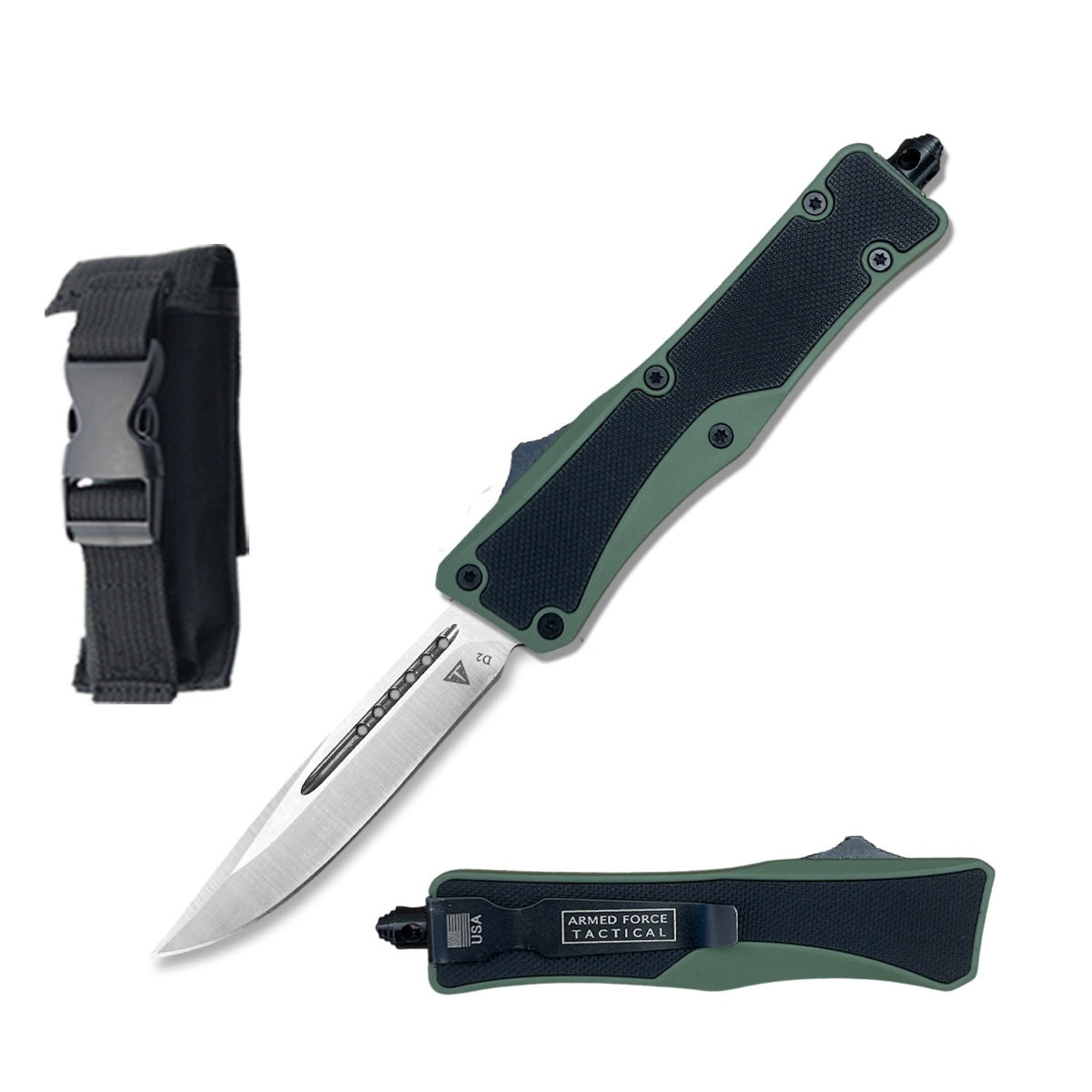 6.75" D2 Steel Military Green G10 Handle Automatic OTF Knife