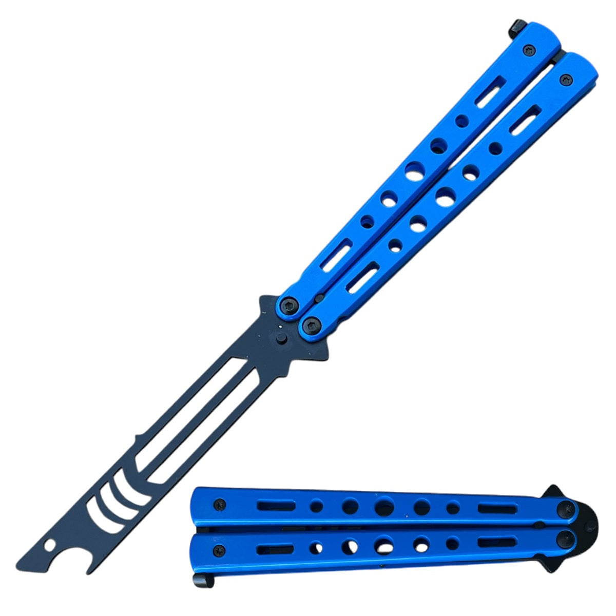 Blue Shark Bottle Opener Stainless Steel Butterfly Trainer Knife