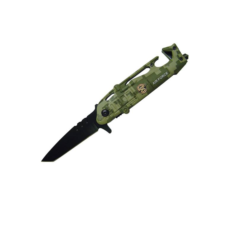 Air Force Camo Helicopter Tanto Assisted Open Knife Rescue Knife