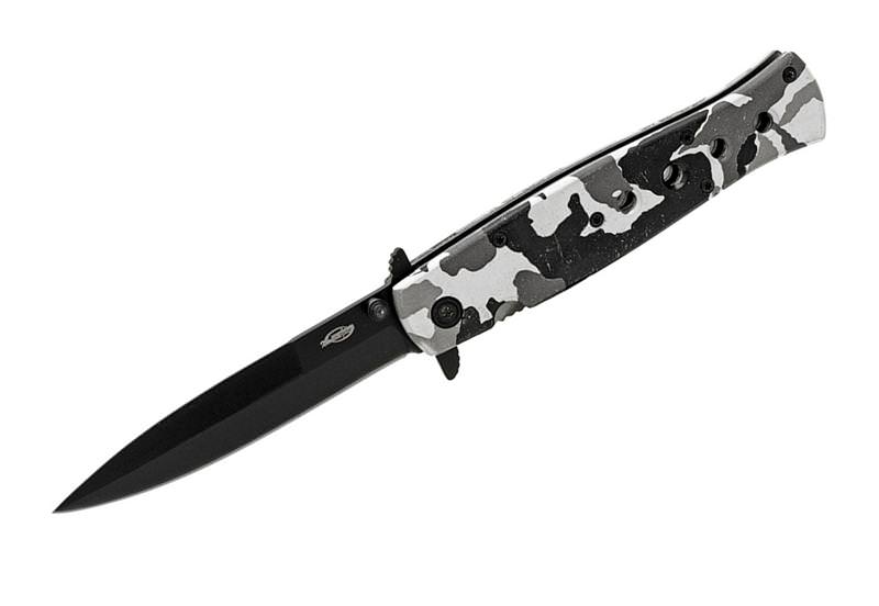 Skull Camo Stiletto Style Spring Assisted Opening Knife
