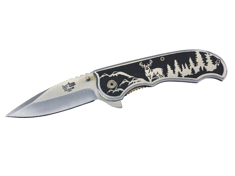 Deer Design Printed Metal Handle Assisted Open Knife