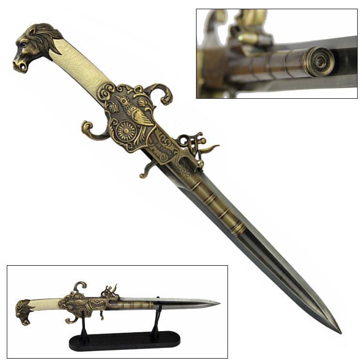 Fantasy Dagger Flintlock Pistol Gun With Built-In Lighter