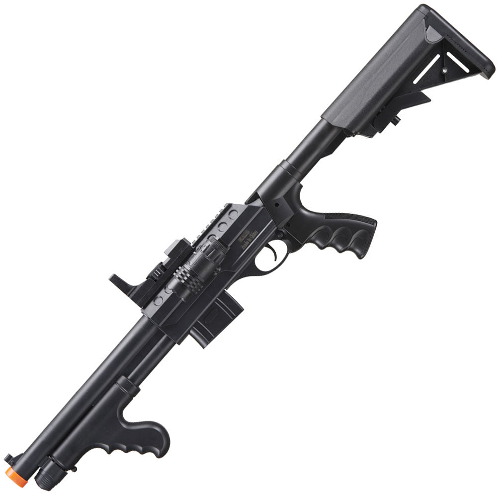 Spring Powered Pump Action M0681D Airsoft Shotgun w/ Red Dot Sight, Flashlight