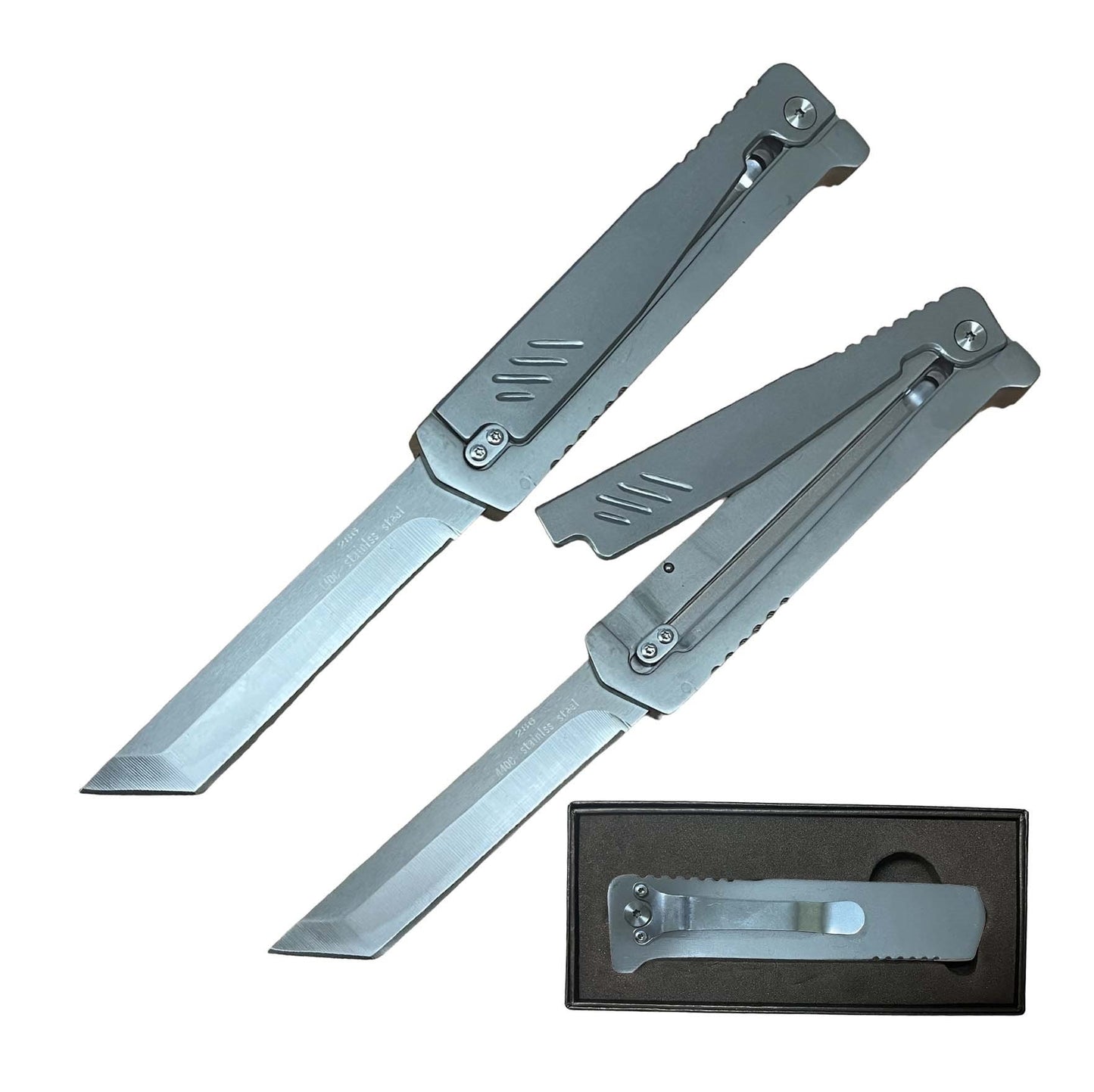 9 Inch Gun Metal Tanto Blade Gravity Knife