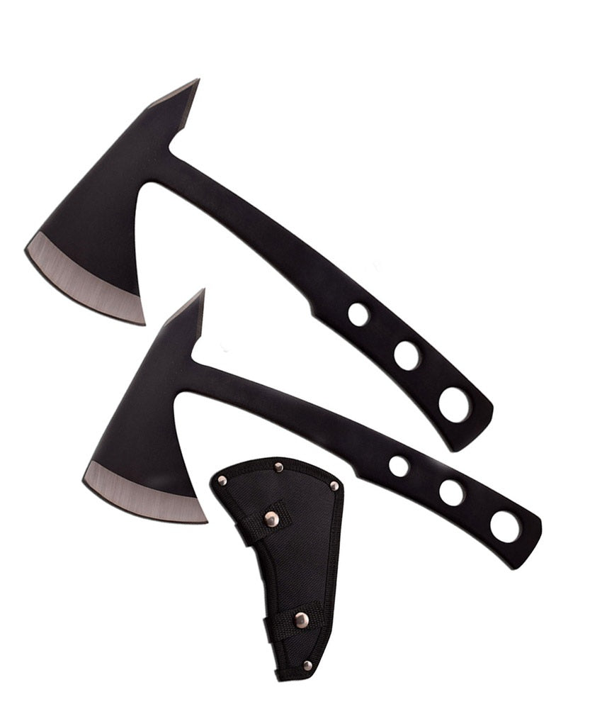 2 Pc Black Double Throwing Axe Hatchet Tomahawk Spike Knife Set