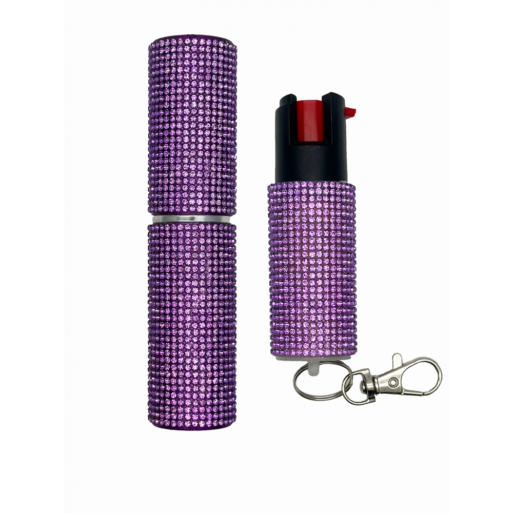 Purple Rhinestones Lipstick Stun Gun and Pepper Spray Combo for Self Defense