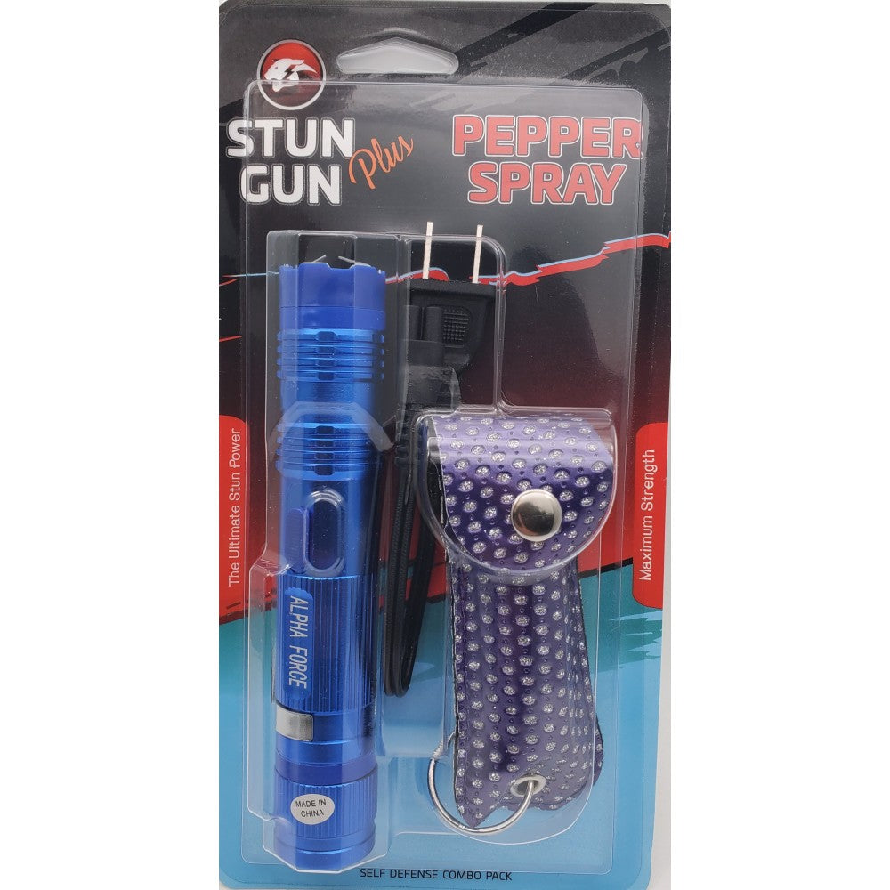 Blue Flash Light Stun Gun and Pepper Spray Combo for Self Defense