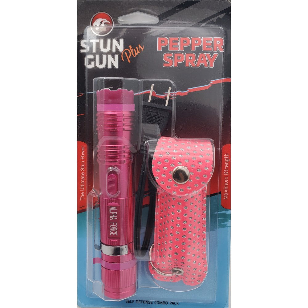 Pink Flash Light Stun Gun and Pepper Spray Combo for Self Defense