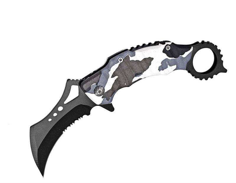 Snow Camo Handle Spring Assist Karambit Folder Knife