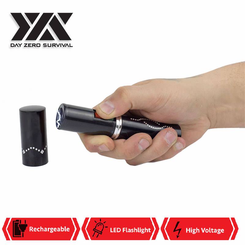 DZS Black Rechargeable Lipstick 2.5 Million Volt Stun Gun With LED Light