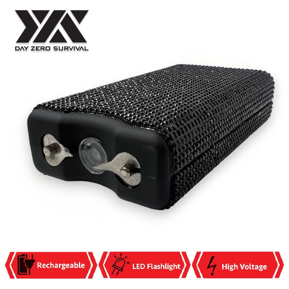Black Rhinestone DZS 10 Million Volt Self Defense Bling Stun Gun