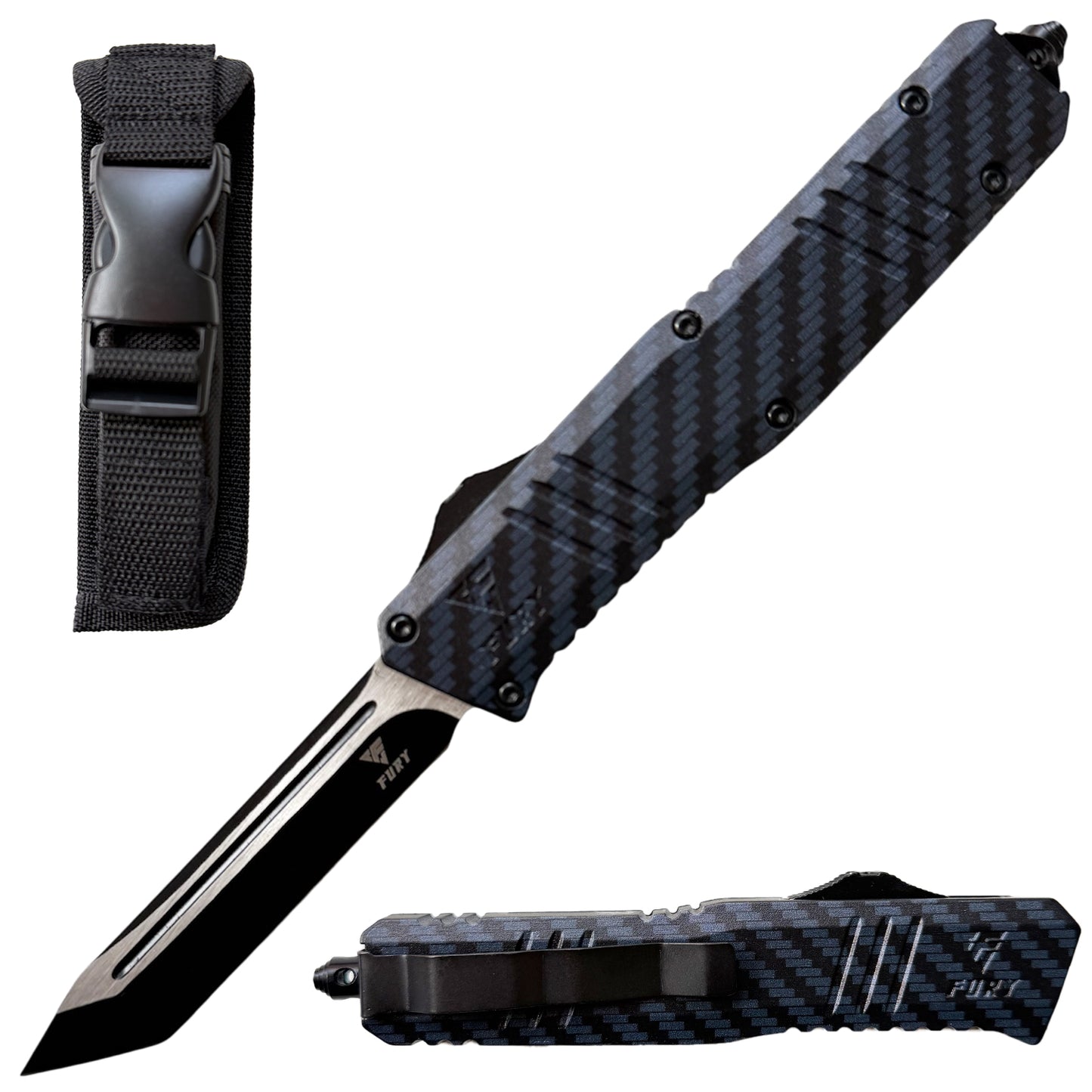 8.5" Carbon Fiber Phantom Tanto Blade Automatic OTF Out the Front Knife