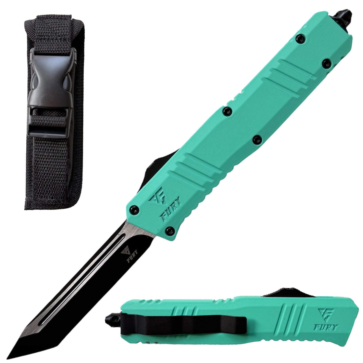 8.5" Tiffany Teal Blue Tanto Blade Automatic OTF Out the Front Knife