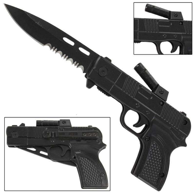 Fully Loaded Spring Assist Pistol Knife - Hired Gun