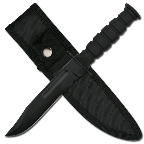 7.25 Inches Drop Point Serrated Combat Survival Knife Rubberized Handle