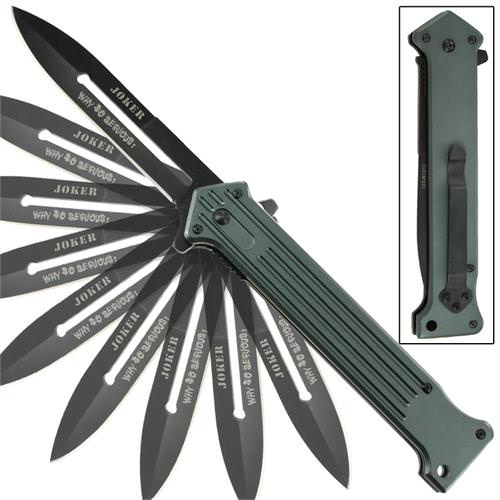 Joker Why So Serious Spring Assisted Knife Grey Jumbo 6 Inch Closed
