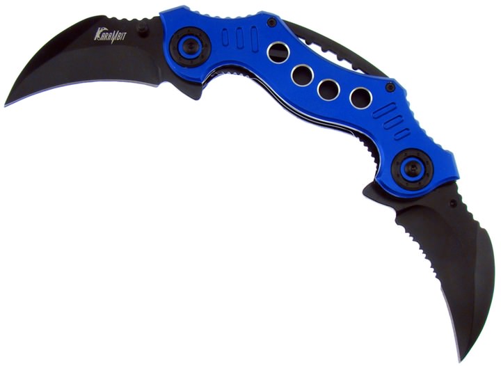 Double Trouble Dual Blade Karambit Assisted Open Knife - Blue