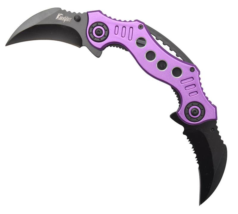 Double Trouble Dual Blade Karambit Assisted Open Knife - Purple