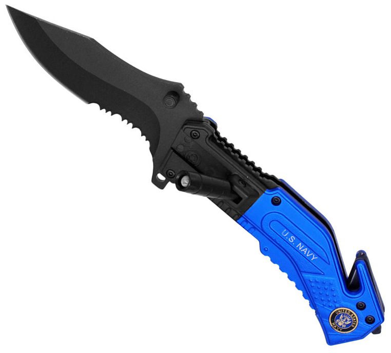 Navy Rescue Folder Spring Assist Knife - LED Light