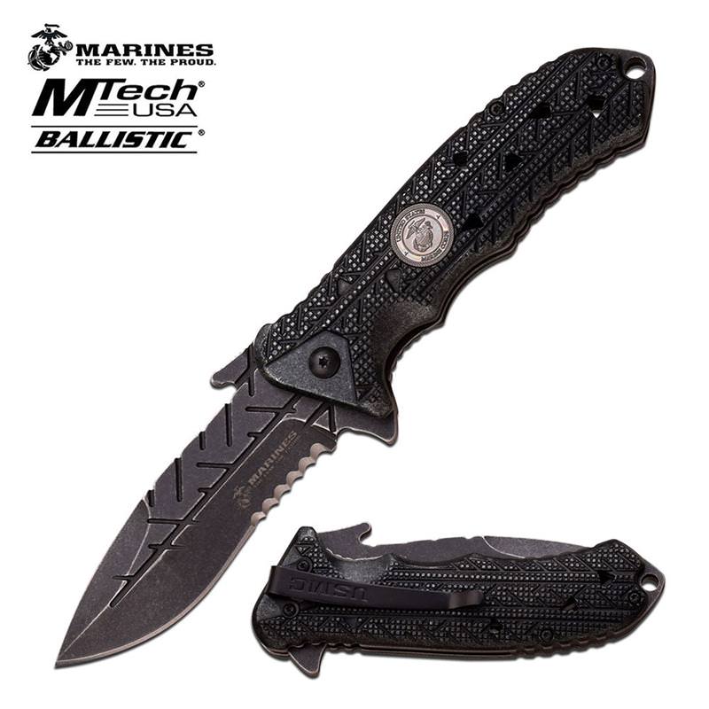 Marines 4.75 Inch Closed Mtech USA Assisted Opening Knife Black