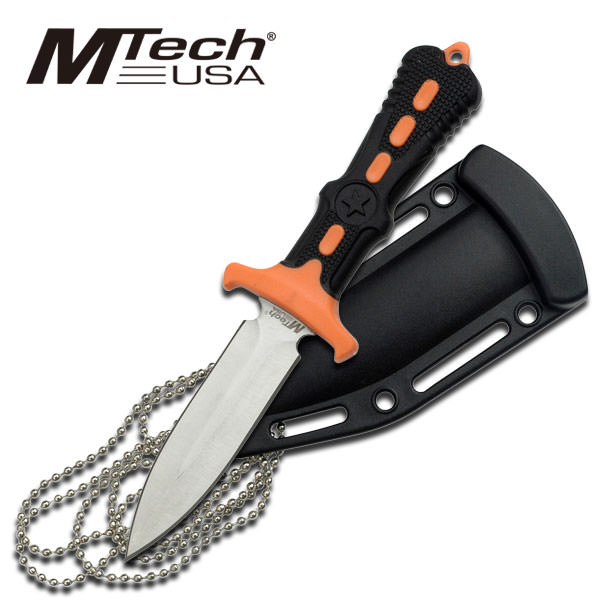 6 1/2 Inch Overall MTech Tactical Neck Knife Dagger Black/Orange Handle