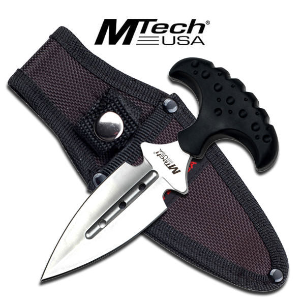 Mtech USA Satin Finish Dual Bladed Knife - Black Handle Push Dagger