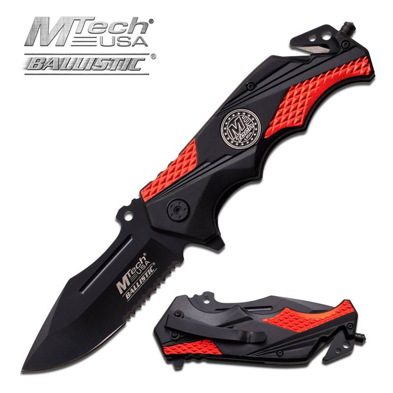 Tactical Rescue Spring Assisted Knife 4.75 Inches Closed With Black and Red Handle