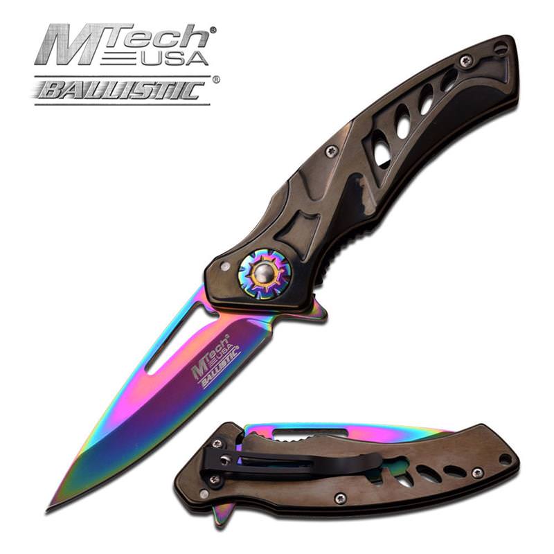 MTech USA Ballistic Tactical Spring Assisted Knife Rainbow Titanium