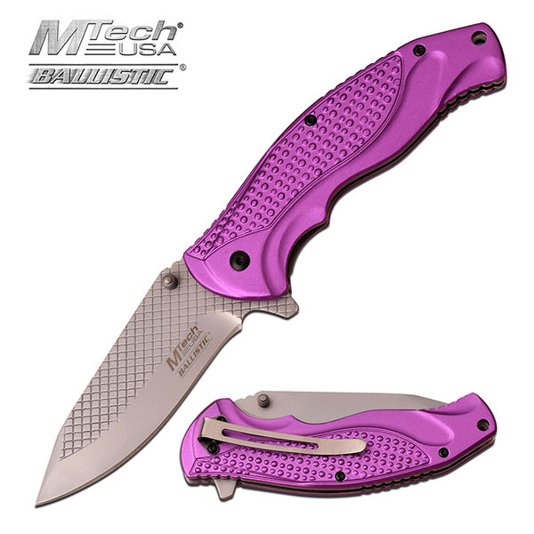 5 Inch Mtech Purple Handle Spring Assisted Knife