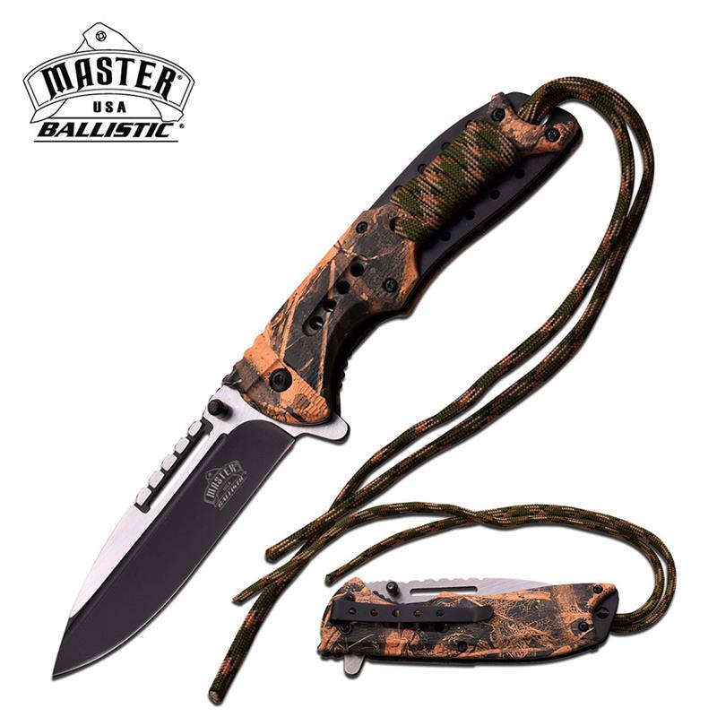 Ballistic Rescue Hunter Spring Assist Knife Dead Leaves Camo With Lanyard Handle