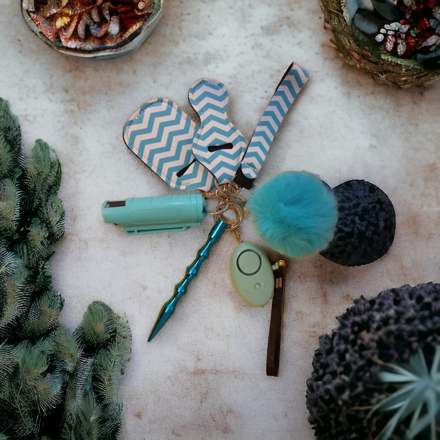 7 Piece Keychain Set with Pepper Spray