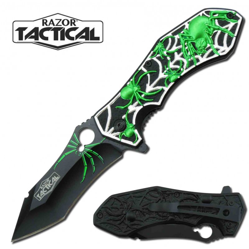 7.75" Fantasy Spider Spring Assisted Opening Knife Green