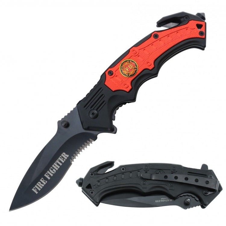 Spring Assist - 'Legal Auto Knife' - Fire Fighter - Red