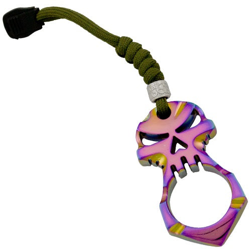Self Defense One Finger Rainbow Skull Knuckle Keychain With Paracord