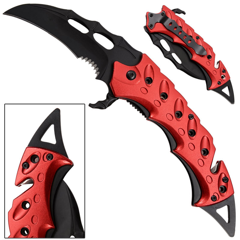 Razorclaw Karambit Spring Assisted Knife - Red