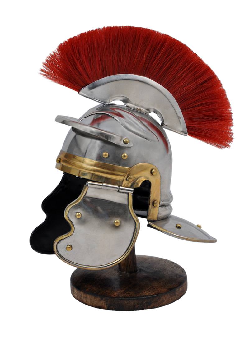 Miniature Roman Imperial Centurion Historical Helmet With Red Plume & Display Stand