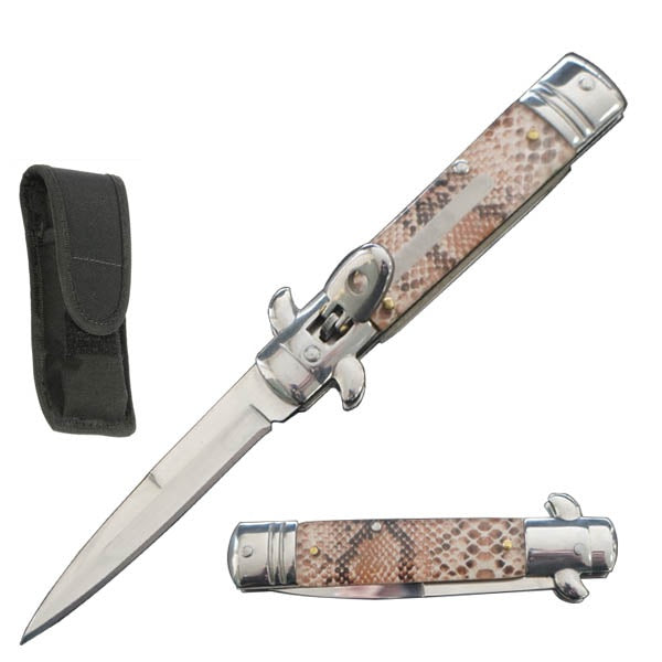 7.75" Automatic Switchblade Lever Lock Knife - Snake Skin Handle