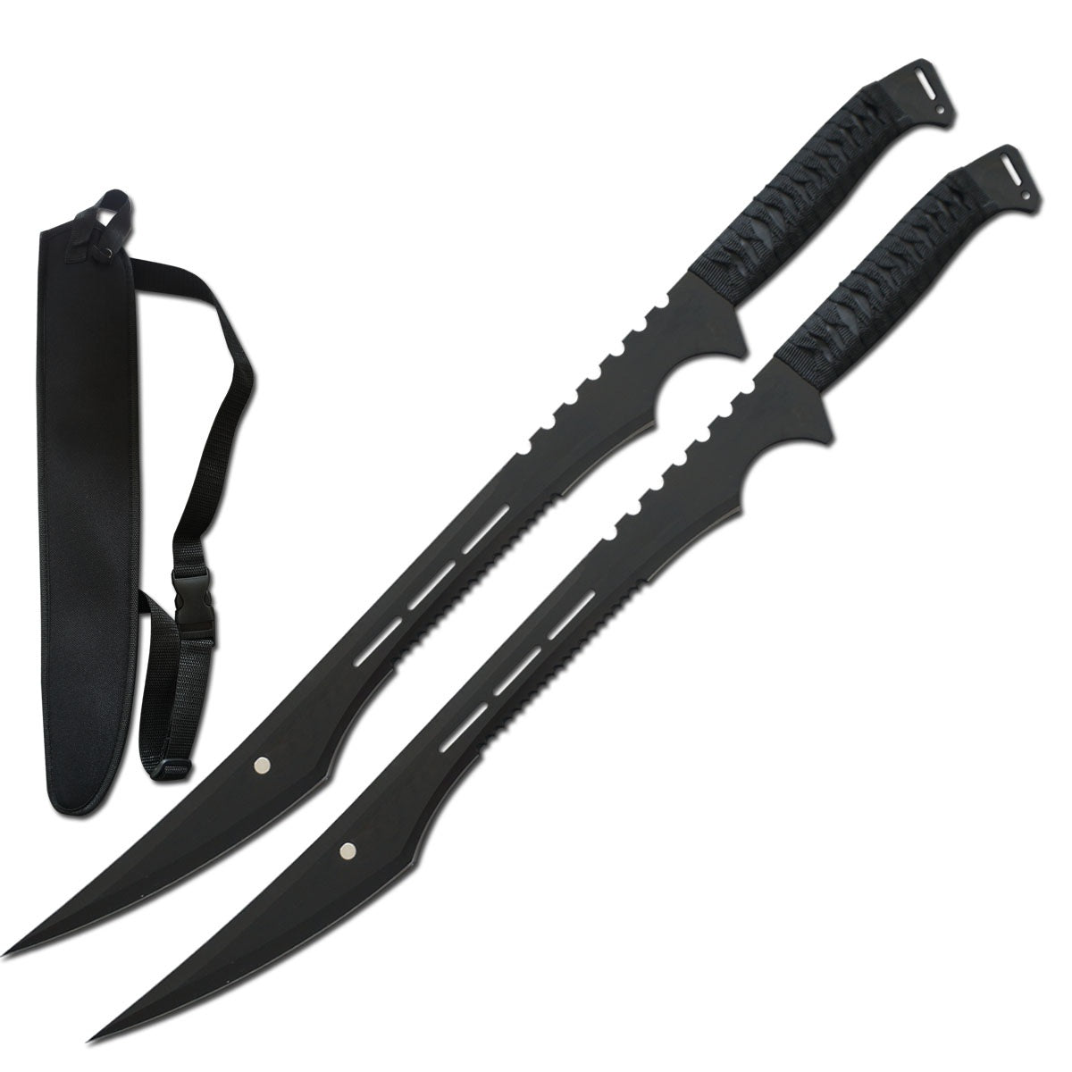 2 Pc 27 Inch Full Tang Twin Ninja Fighting Sword Set Black
