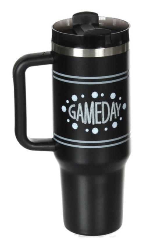 40oz Game day stainless steel tumbler with 2 straws