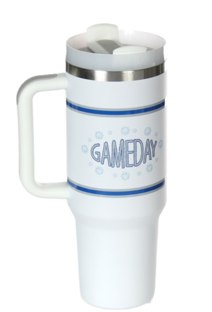 40oz Game day stainless steel tumbler with 2 straws